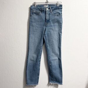 Good American Jeans 2 27 Straight Slim Denim Women Blue Stretch Raw Hem High